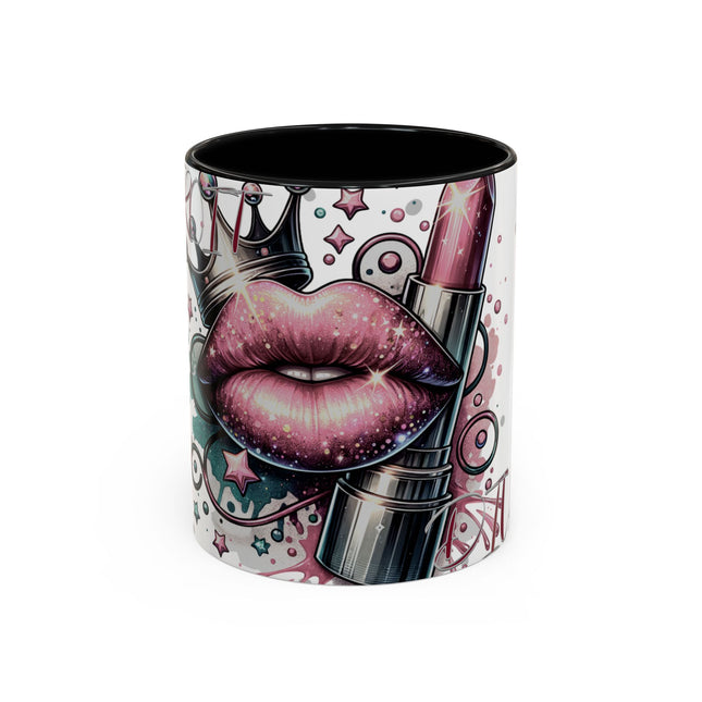Tumbler with lip and lipstick design on a white background